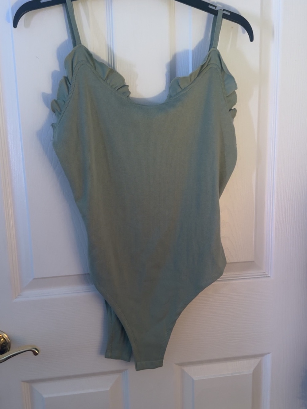 Girls' Sage Green Ruffle Strap One-Piece Swimsuit